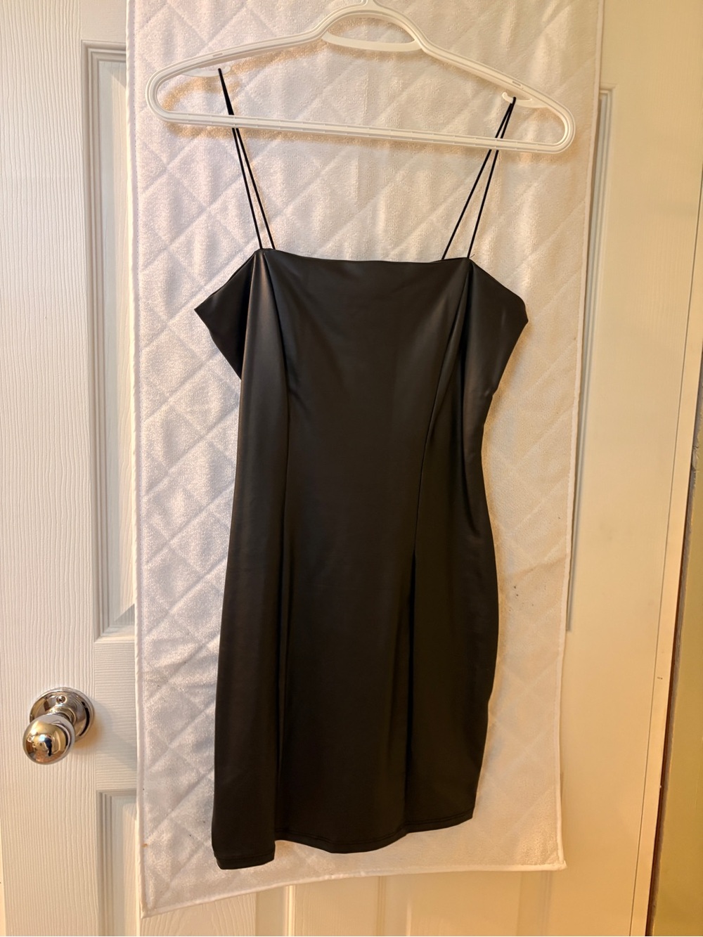 Classic Black Faux Leather Dress with Spaghetti Straps